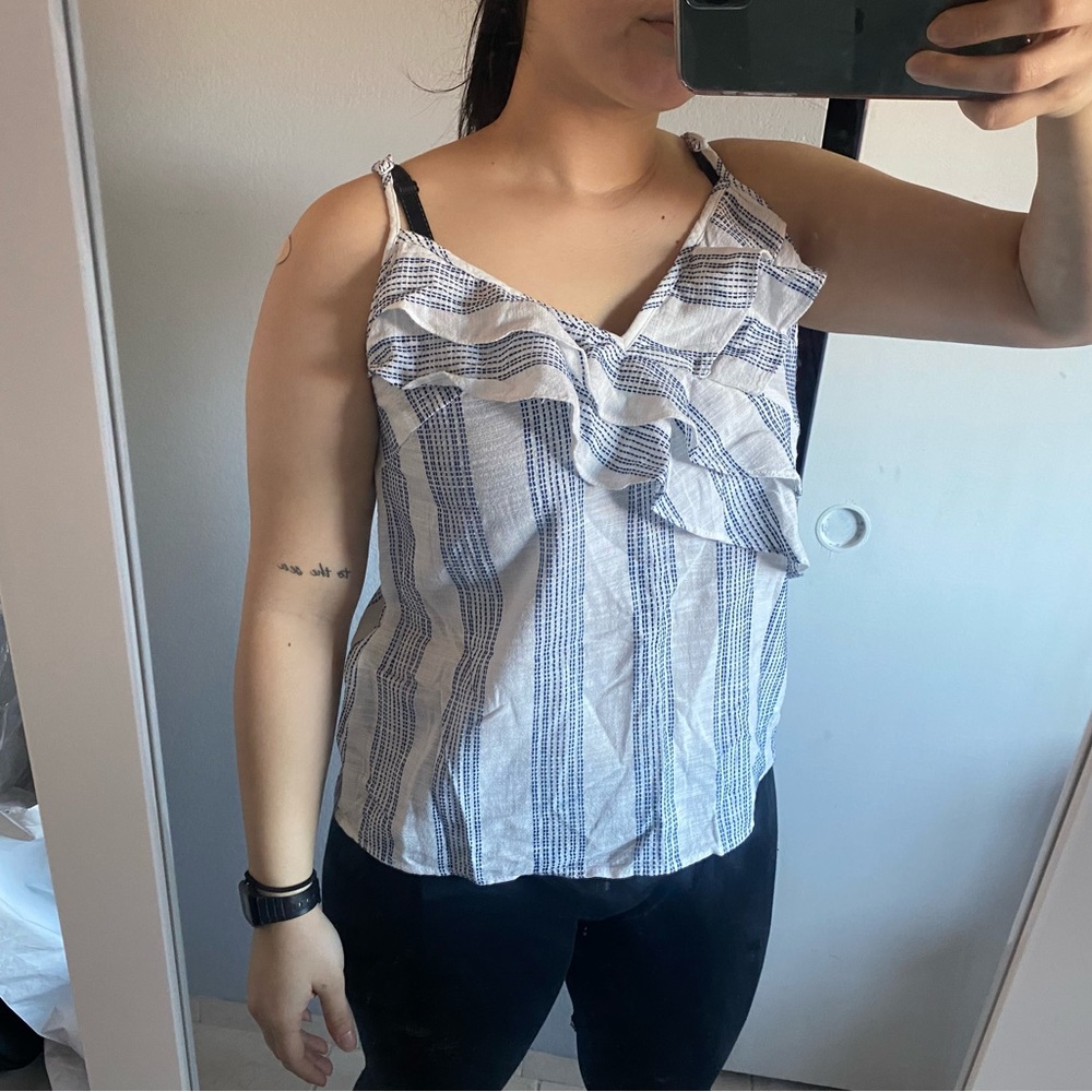 H&M Woven Ruffle Stripe Tank Top